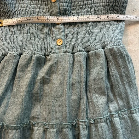 Altar'd State Sage Green Smocked Summer Dress Size L Buttons Adjustable Straps - Picture 5 of 8